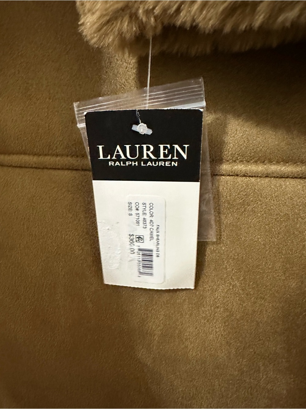 NWT Polo Ralph Lauren Camel Faux-Shearling Double-Breasted Long Coat Size S - Picture 10 of 11